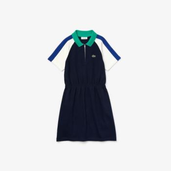 Lacoste Zippered Colorblock Cotton Polo Dress Dětské - Šaty Tmavě Blankyt Blankyt / Bílé / Blankyt /